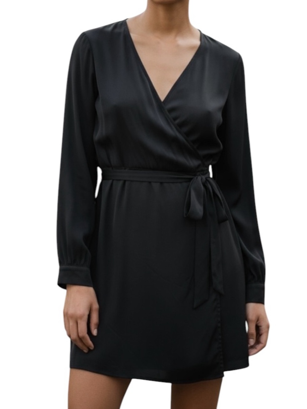 JAYGODFREY Black Satin Wrap Style Mini Dress Size 6